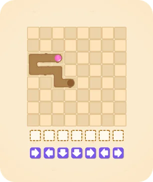 Educational coding game with directional path and commands.