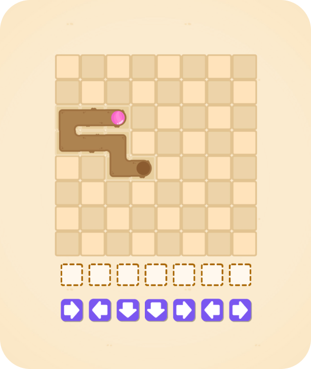 Educational coding game with a path and directional commands to solve the puzzle.