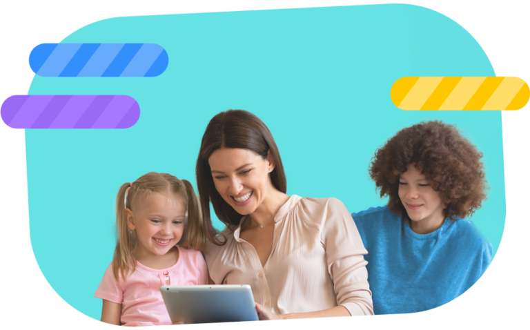 Mother playing with her children on a tablet, promoting positive screen time